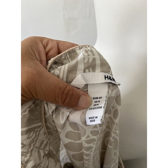 H&M Square Neck Beige White Aztec Sun Geometric Pattern Babydoll Dress Size 4 - Picture 9 of 9